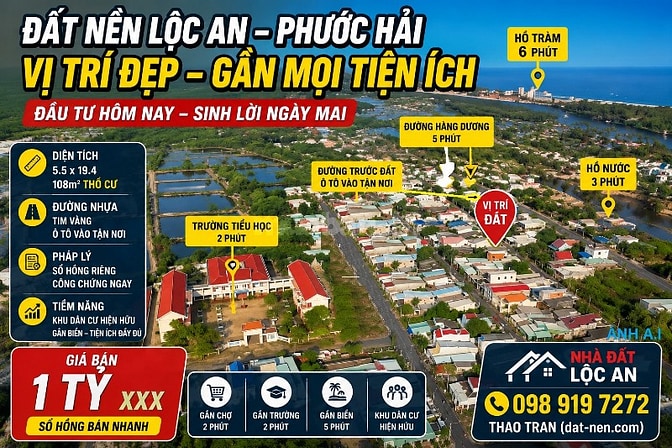 Bán lô đất thổ cư giá rẻ nhanh còn kịp view biển Lộc An