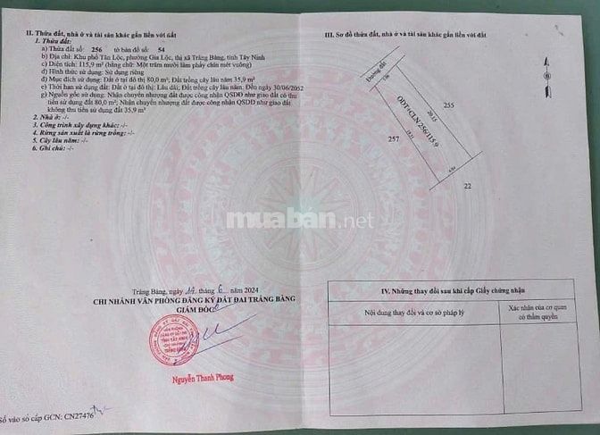 Đất thật giá thật 100% không ảo(dt115m)giá 610tr .Gia Lộc Trảng Bàng