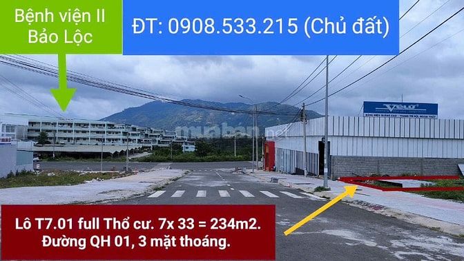 Đất Mặt tiền Khu phố 3, phường B'Lao (7 x33m = 234m2 full Thổ cư)