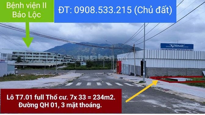 Đất Mặt tiền Khu phố 3, phường B'Lao (7 x33m = 234m2 full Thổ cư)
