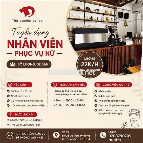 [KO CẦN KN] 2 NHÂN VIÊN PHỤC VỤ NỮ TÂN BÌNH 