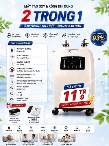 Máy tạo oxy và xông khí dung 2 trong 1 chính hãng lưu lượng 10L/H