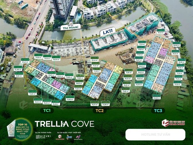 Căn 2PN Trellia Cove suất nội bộ chủ đầu tư Nam Long, view sông 