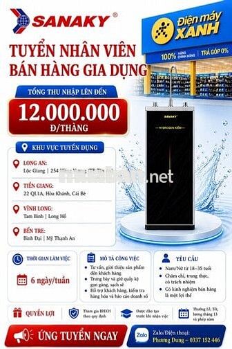 SANAKY TUYỂN NHÂN VIÊN BÁN HÀNG GIA DỤNG