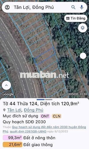 Đất Tân Lợi mặt đường nhựa DH Tân lợi- Tân hoà 32m