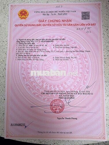 Đất mặt tiền sông Thạnh Lộc 37,DT: 135m2, SỔ HỒNG RIÊNG, CHỈ 6.3 TỶ