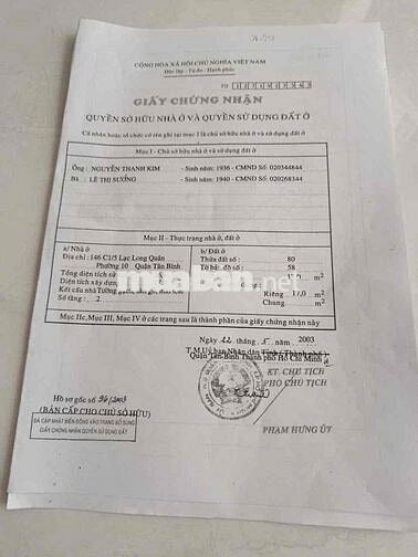 687/59/20 lạc long quân p10 tân bình ( 3,3x6) trệt 2 lầu, 2 pn ,3 wc .