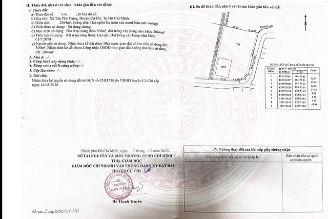 Chủ ngộp cần bán lô đất vườn 2364m2 có 300m thổ cư xã Tân Phú Trung