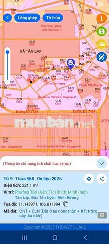 Bán Đất mặt tiền ĐT746, 6×37m (TC:100 m2 ) giá 4.3 tỷ tại Xã Tân Lập