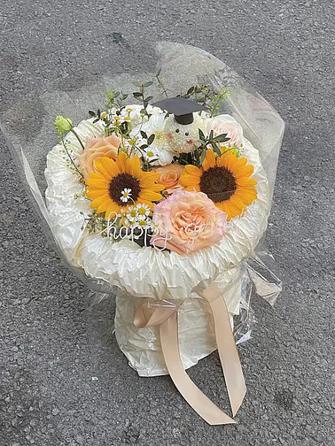 Bó Hoa Sáp Hướng Dương Tốt Nghiệp Mix Đồng Tiền TiNi Florist Mẫu HD01 