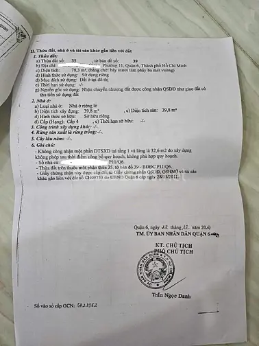 CĂN 1: BÁN NHÀ HẺM 3M (3 GÁC) HẬU GIANG, P.11, Q.1, 6,8 TỶ