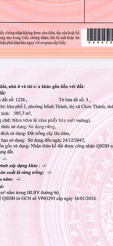 Bán 7 lô đất CLN, mỗi lô hơn 500m2, P Minh Thành, TX Chơn Thành, BP