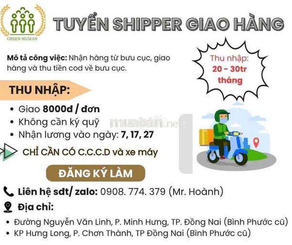 tuyển 30 shipper giao hàng