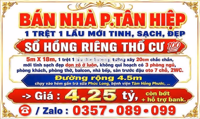 BÁN NHÀ TÂN HIỆP, 1TRỆT 1LẦU MỚI ĐẸP, SỔ THỔ CƯ 💯 ĐƯỜNG OTO, SÂN OTO