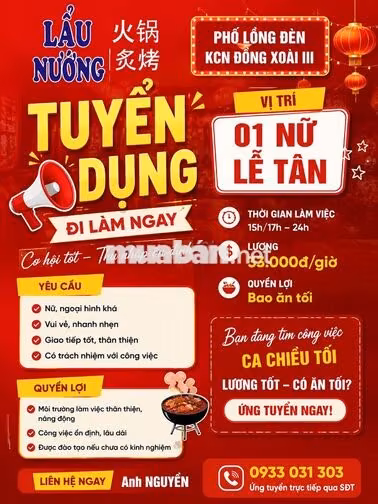  TUYỂN NỮ LỄ TÂN ĐỒNG XOÀI [KO CẦN KN, BAO ĂN TỐI]