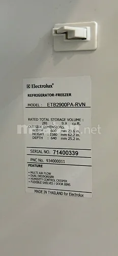 Thanh lý tủ lạnh Electrolux - 281L nhập Thái Lan