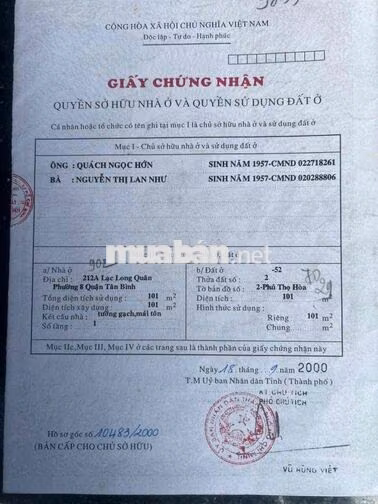 Chính Chủ Cần Tiền Gấp Bán Nhanh Nhà Mặt Tiền Tân Bình HCM