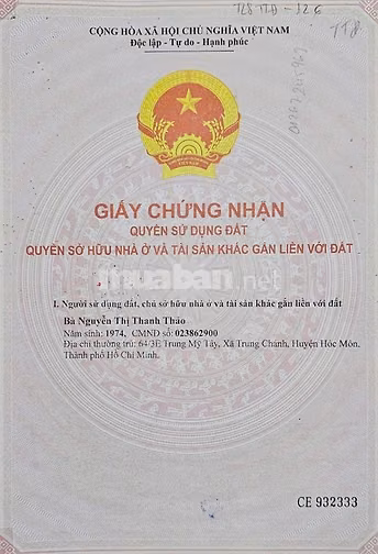 CẦN BÁN GẤP NHÀ MẶT TIỀN TỈNH LỘ 8 TTĐ, CỦ CHI