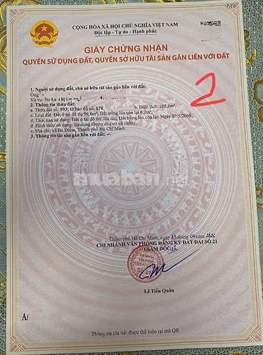 Cần bán gấp lô đất thổ cư Dt 100m2 sổ hồng riêng. Maặt tiền đường nhựa