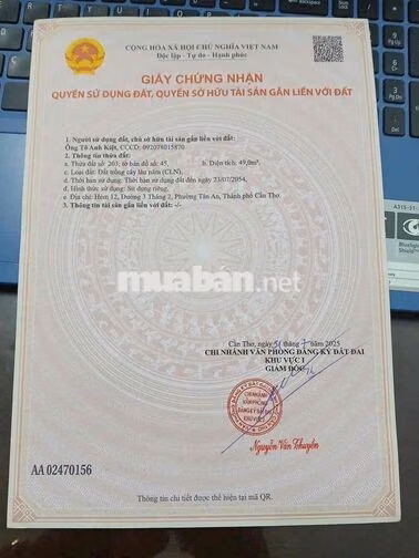 BÁN ĐẤT TẶNG 3 PHÒNG TRỌ HÊM ĐỐI DIỆN CỔNG BV DA LIỄU TP CẦN THƠ