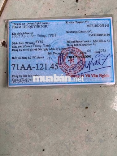 SYM Angela 50 2018 Trắng Xanh 52507 km