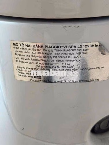Piaggio Vespa LX 125 3V ie 2016 Trắng