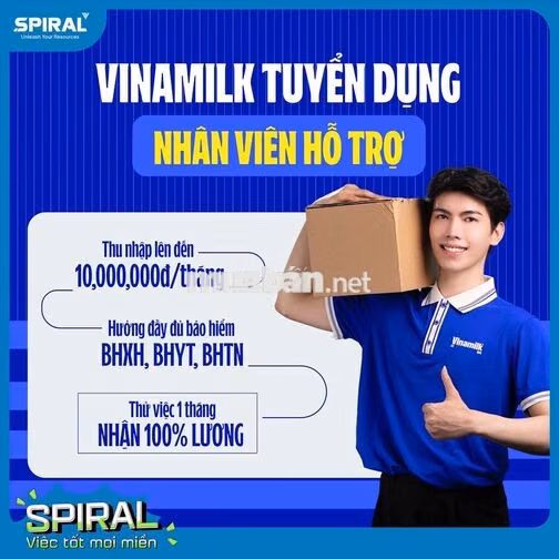 VĨNH LONG-VINAMILK TUYỂN NHÂN VIÊN HỖ TRỢ CỬA HÀNG