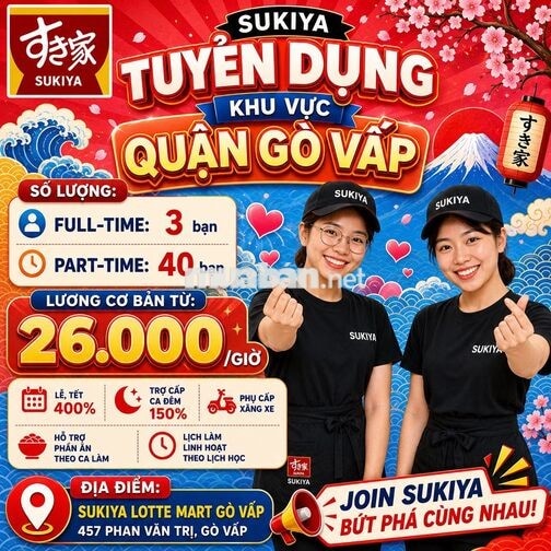 HỆ THỐNG NHÀ HÀNG SUKIYA TUYỂN DỤNG