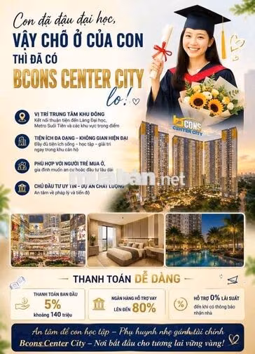 C.hộ Bcons 2pn, 3pn, 1pn, làng ĐHQG, Thủ Đức, Đông Hòa, TP HCM, giá rẻ