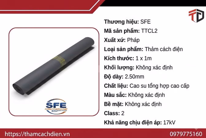 Thảm Cách Điện SFE Class 2 1x1m 2,50mm 17kV 
