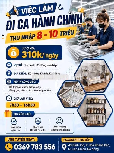 [LÀM NGAY, BAO CƠM] NV SẢN XUẤT ĐỒ DÙNG NHÀ BẾP ĐÀ
