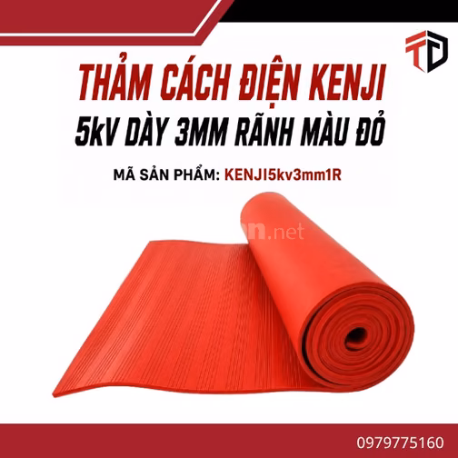 THẢM CÁCH ĐIỆN KENJI 5KV DÀY 3MM RÃNH MÀU ĐỎ – AN TOÀN TUYỆT ĐỐI CHO P