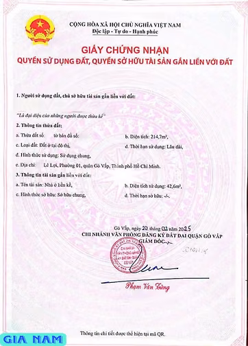 BÁN NHÀ MẶT TIỀN KINH DOANH : 20 LÊ LỢI - P. 4 - Q. GÒ VẤP - TPHCM