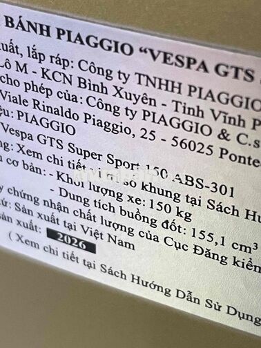 Piaggio Vespa GTS Super Sport 150 2026 Vàng đồng