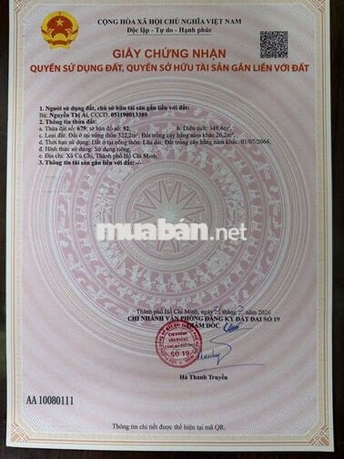 570TR – 335M² – CHỦ CẦN TIỀN NÊN BÁN NHANH LÔ NỞ HẬU 10M, NGANG 7M 