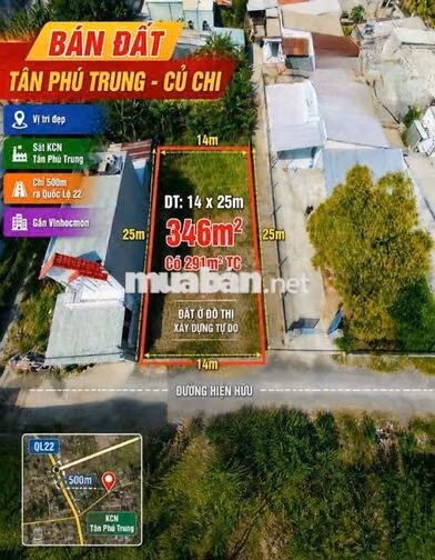 BÁN LÔ GÓC 2 MẶT TIỀN TÂN PHÚ TRUNG, CỦ CHI 347M2 GIÁ CHỈ 650 TRIỆU