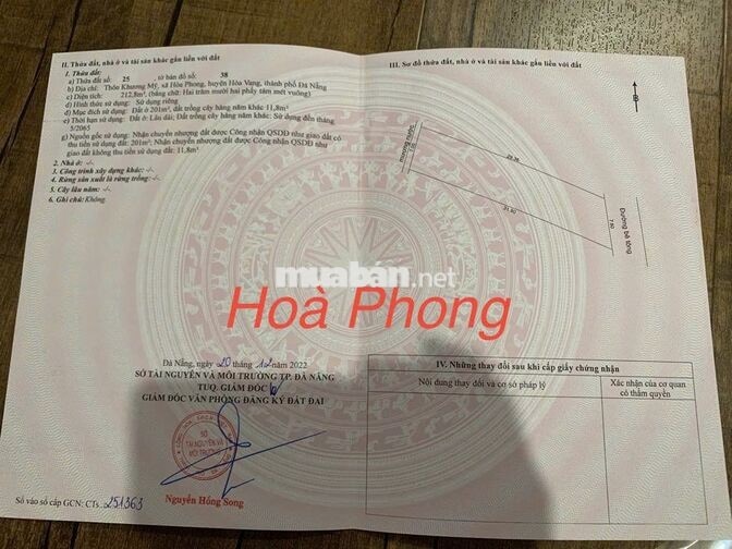 📌📌📌Làm việc trực tiếp giá tốt !!! Bán đất thổ cư Hòa Nhơn Hòa Vang