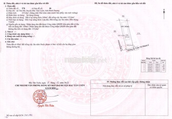 Bán gấp lô đất ở tại KP Vườn Vũ, ĐT 746, Tân Uyên, 1,76 tỷ, 255,6 m2