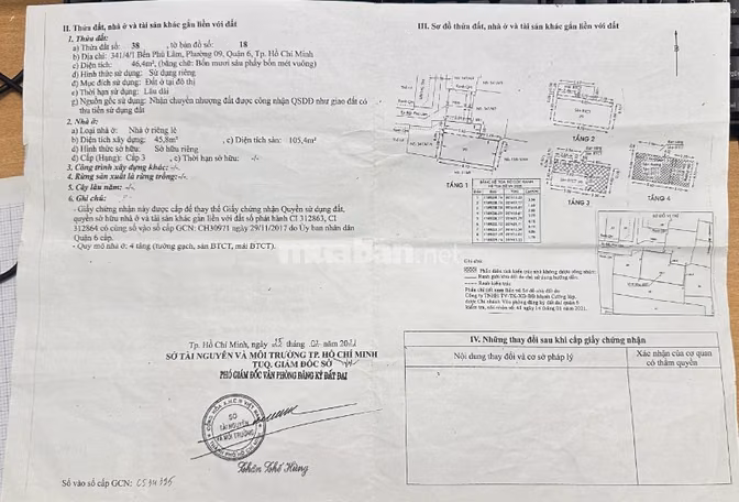 Bán Nhà : 341/4/1 Bến Phú Lâm P.9 Q.6 Tp.HCM - dt:46,4 m2 4 tầng lầu