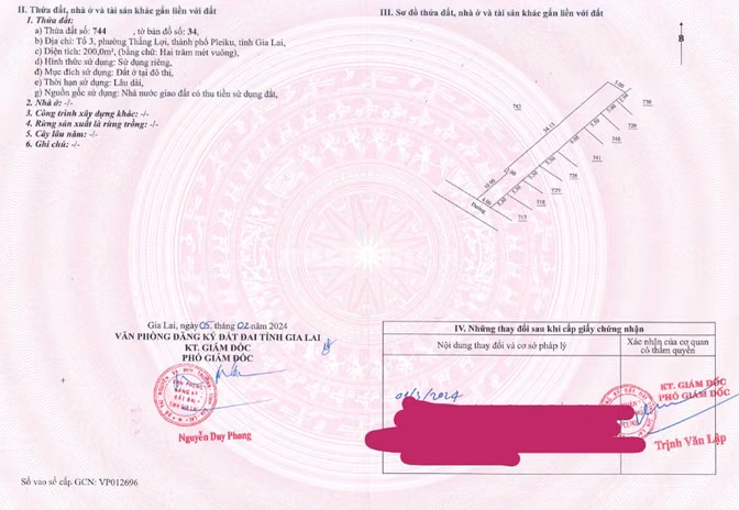 Bán QSDĐ và TS gắn liền với đất thuộc thửa 744, TP.Pleiku, T.Gia Lai