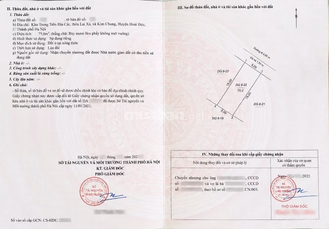 Chính chủ bán 75m2 tại Lai Xá, Hoài Đức, Hà Nội. Mặt tiền rông 5m