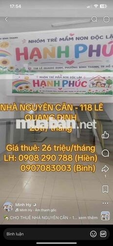 Cho thuê nhà nguyên căn 118 Lê Quang Định