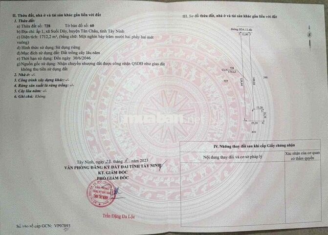 Bán đất 1712m2 mặt tiền đường nhựa
