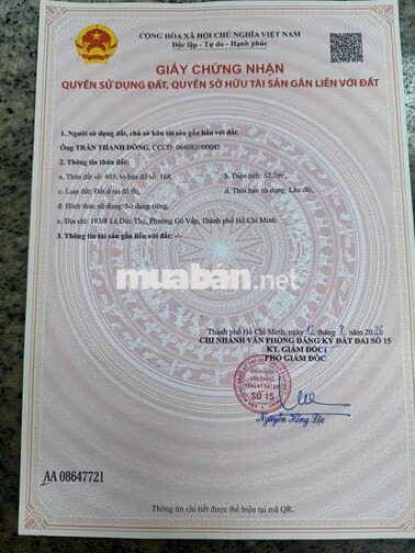bán đất ngang 8m sổ hồng gần công viên văn hoá Gò Vấp