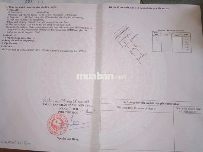 Bán 107m2 Đất Có Thổ Cư Ngay Đ.Giồng Cát ,Tân Phú Trung Giá 950tr. SHR
