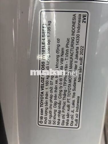 Toyota Veloz Cross 2022 1.5L CVT Indonesia