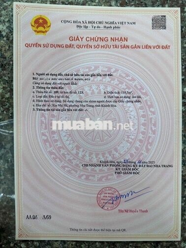 Bán Nhà Mặt Tiền Nhị Hà Phước Hoà Nha Trang Hướng Tây bắc Sổ