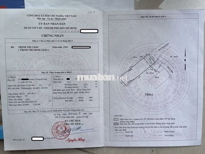 Nhà riêng hẻm 637 Quang Trung, ngay sau lưng BV Gò Vấp, Co.opmart,
