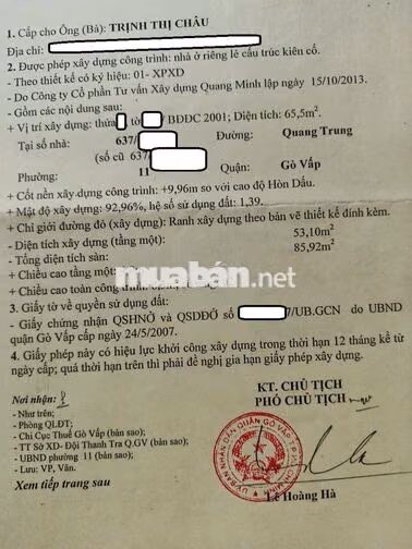 Nhà riêng hẻm 637 Quang Trung, ngay sau lưng BV Gò Vấp, Co.opmart,