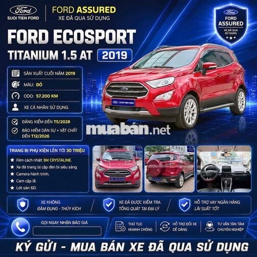 Ford Ecosport Titanium 1.5 AT 2019 Đỏ 57.200 Km